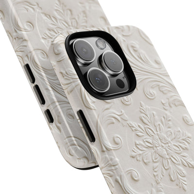 White Tough 2.0 Magsafe Phone Case for iPhone - Alabaster Floral Relief