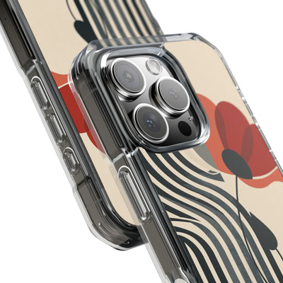 Beige Impact MagSafe Phone Case for iPhone - Crimson Line Bloom