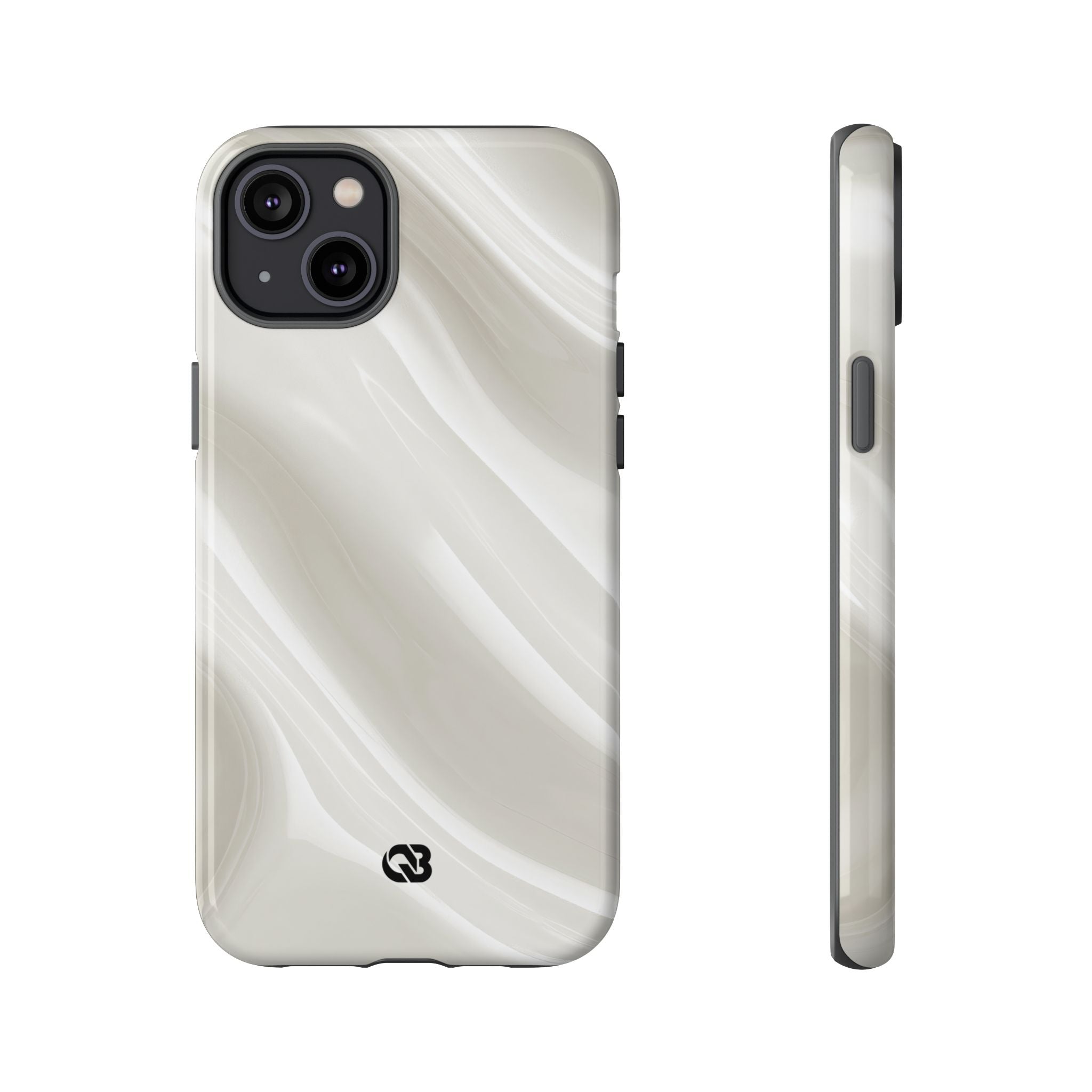 White Tough Phone Case for iPhone - Polished Ivory Wave