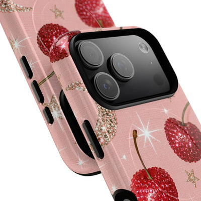 Bedazzled Ruby Cherries · Tough 2.0 Magnetic Phone Case for iPhone · Pink