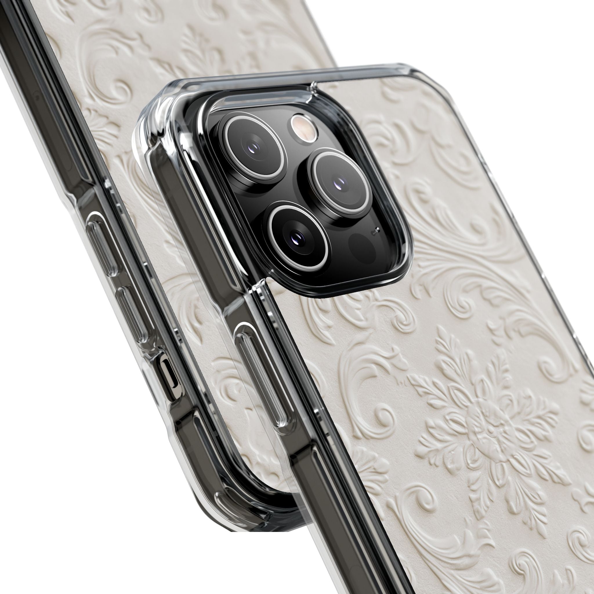 White Impact MagSafe Phone Case for iPhone - Alabaster Floral Relief