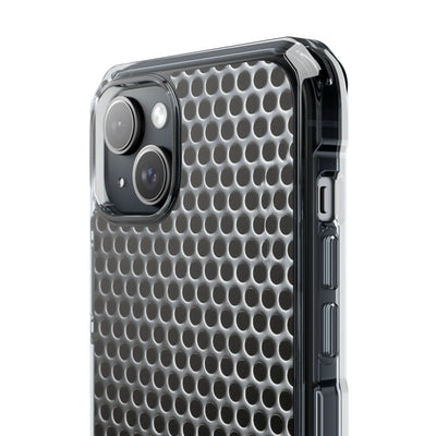 Brushed Perforated Steel · Clear Impact Magnetic Phone Case for iPhone ·  Silver