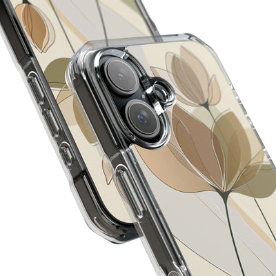 Beige Impact MagSafe Phone Case for iPhone - Muted Ochre Petals