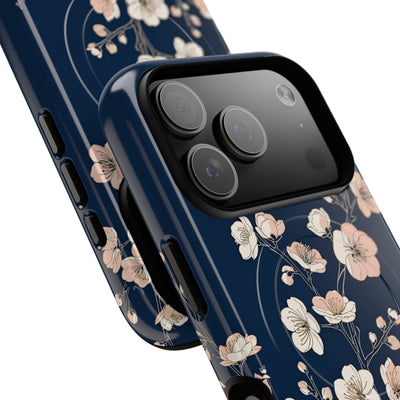 Blue Tough 2.0 Magsafe Phone Case for iPhone - Midnight Peach Sakura