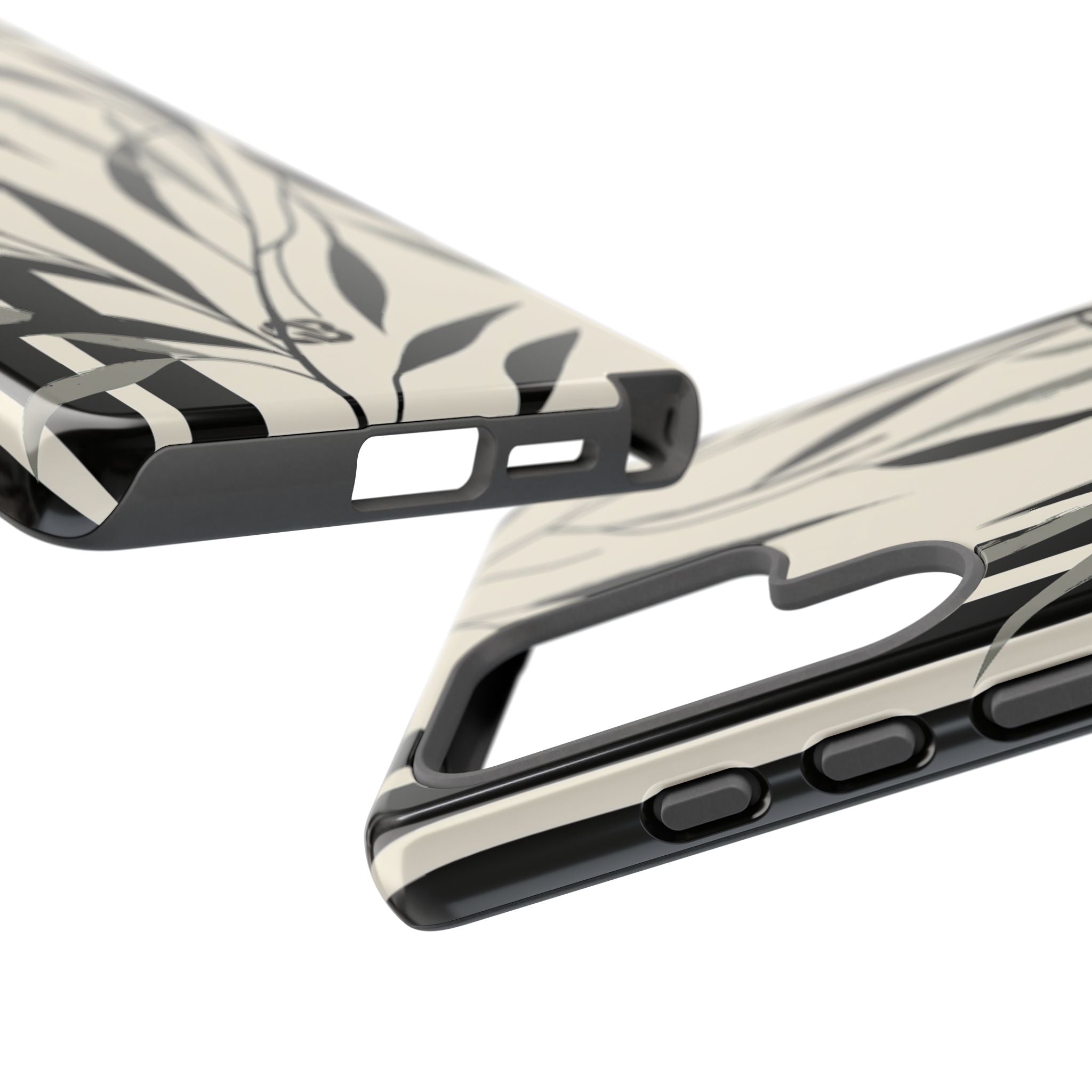 Beige Tough Phone Case for Samsung - Soot Leaf Sketch