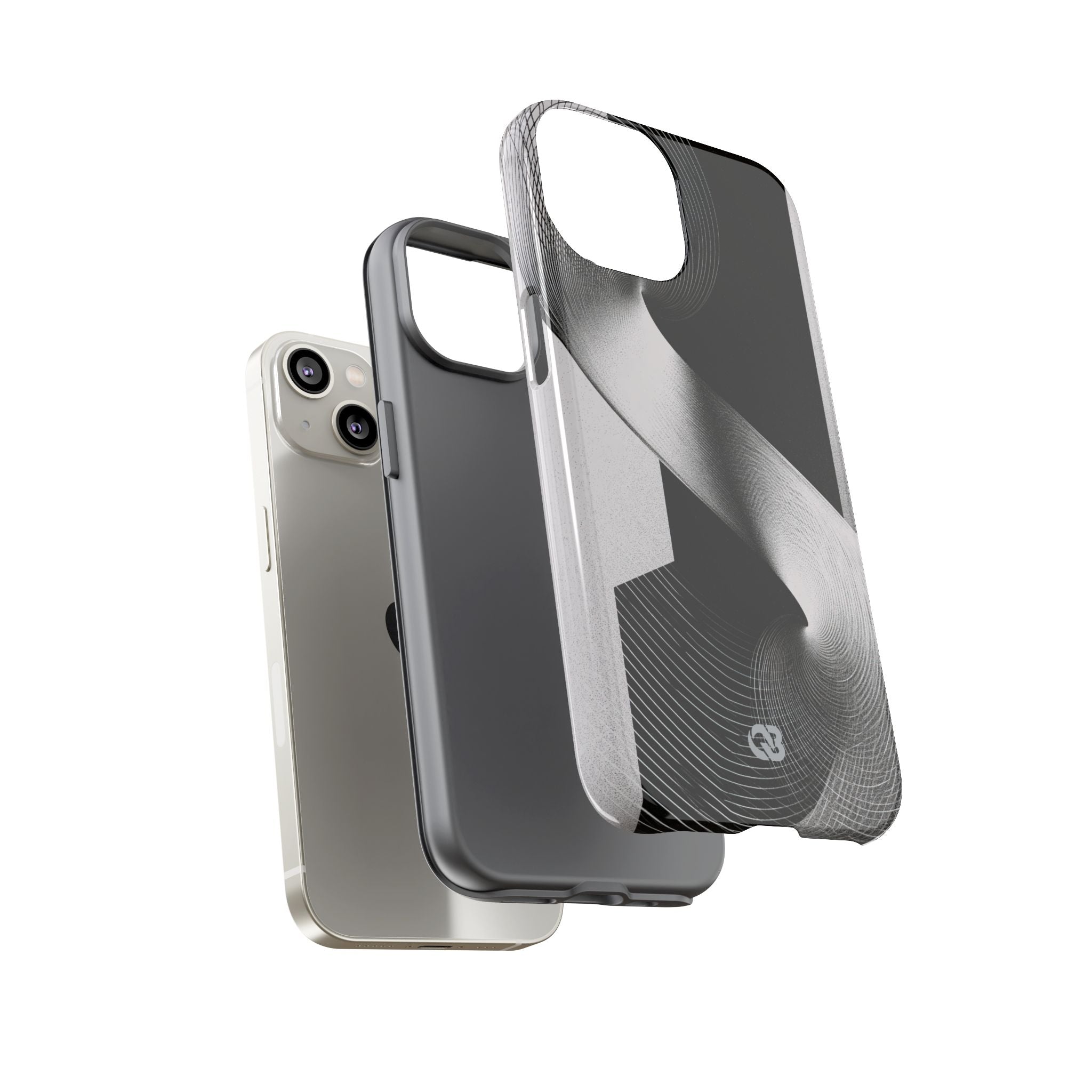 Grey Tough Phone Case for iPhone - Obsidian Moiré Wave