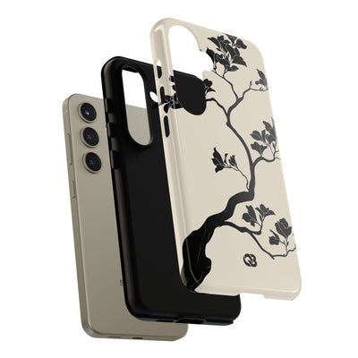 Beige Tough Phone Case for Samsung - Obsidian Bonsai Silhouette