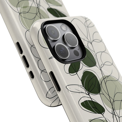 Green Tough 2.0 Magsafe Phone Case for iPhone - Muted Eucalyptus Sketch