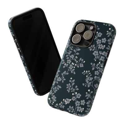Black Tough Phone Case for iPhone - Midnight Slate Blossom