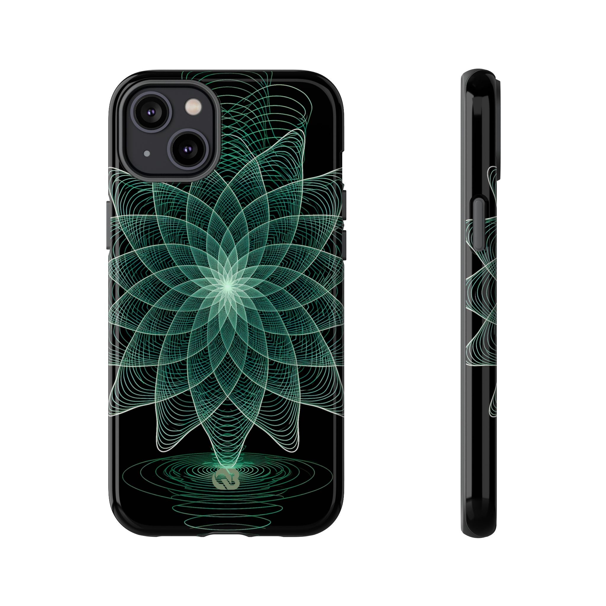 Green Tough Phone Case for iPhone - Cyan Signal Bloom