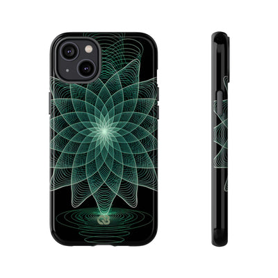 Green Tough Phone Case for iPhone - Cyan Signal Bloom