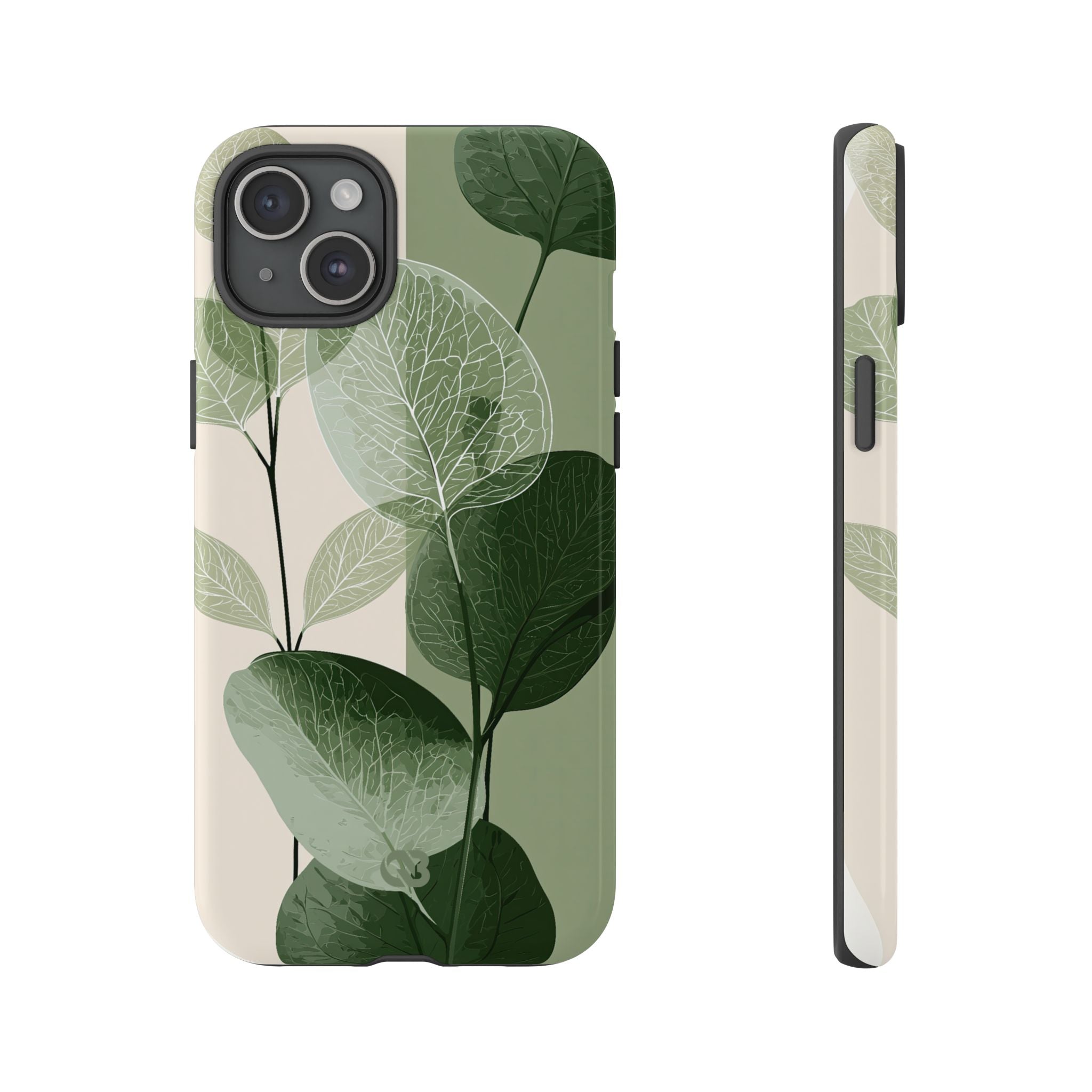 Green Tough Phone Case for iPhone - Sage Leaf Skeletals
