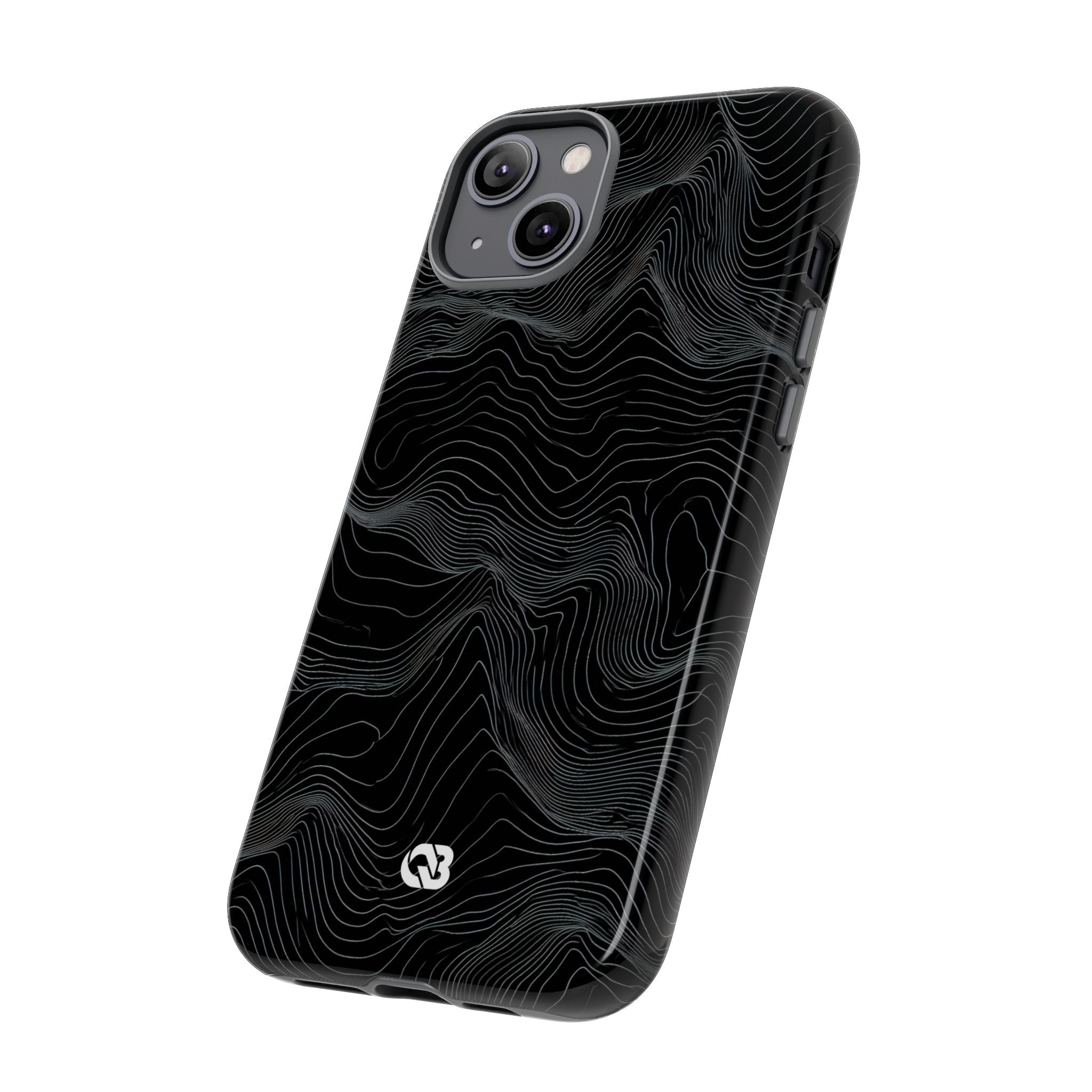Black Tough Phone Case for iPhone - Obsidian Topo Wireframe
