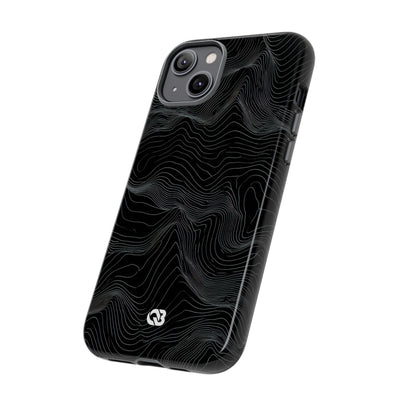 Black Tough Phone Case for iPhone - Obsidian Topo Wireframe