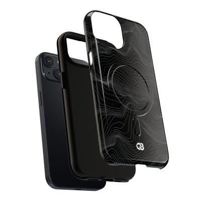 Black Tough 2.0 Magsafe Phone Case for iPhone - Obsidian Topo Wireframe