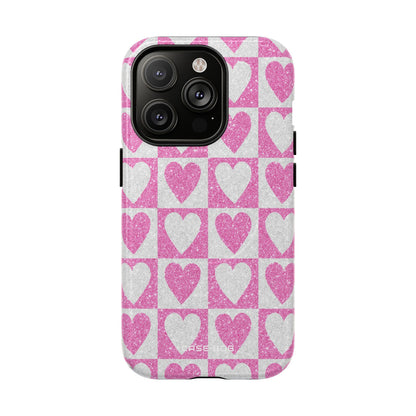 Glitter Heart Grid iPhone 14 Pro Case - Tough+