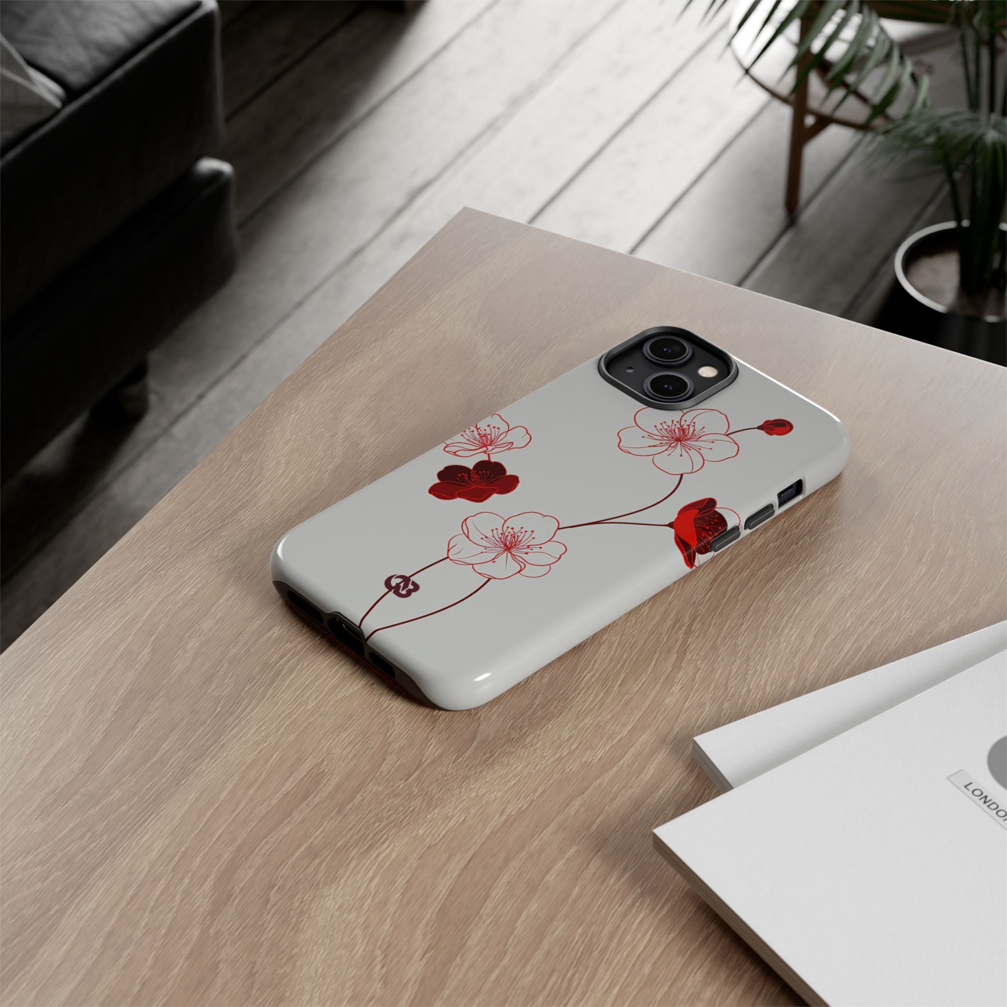 Red Tough Phone Case for iPhone - Kyoto Ember Bloom