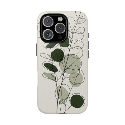 Green Tough Phone Case for iPhone - Muted Eucalyptus Sketch