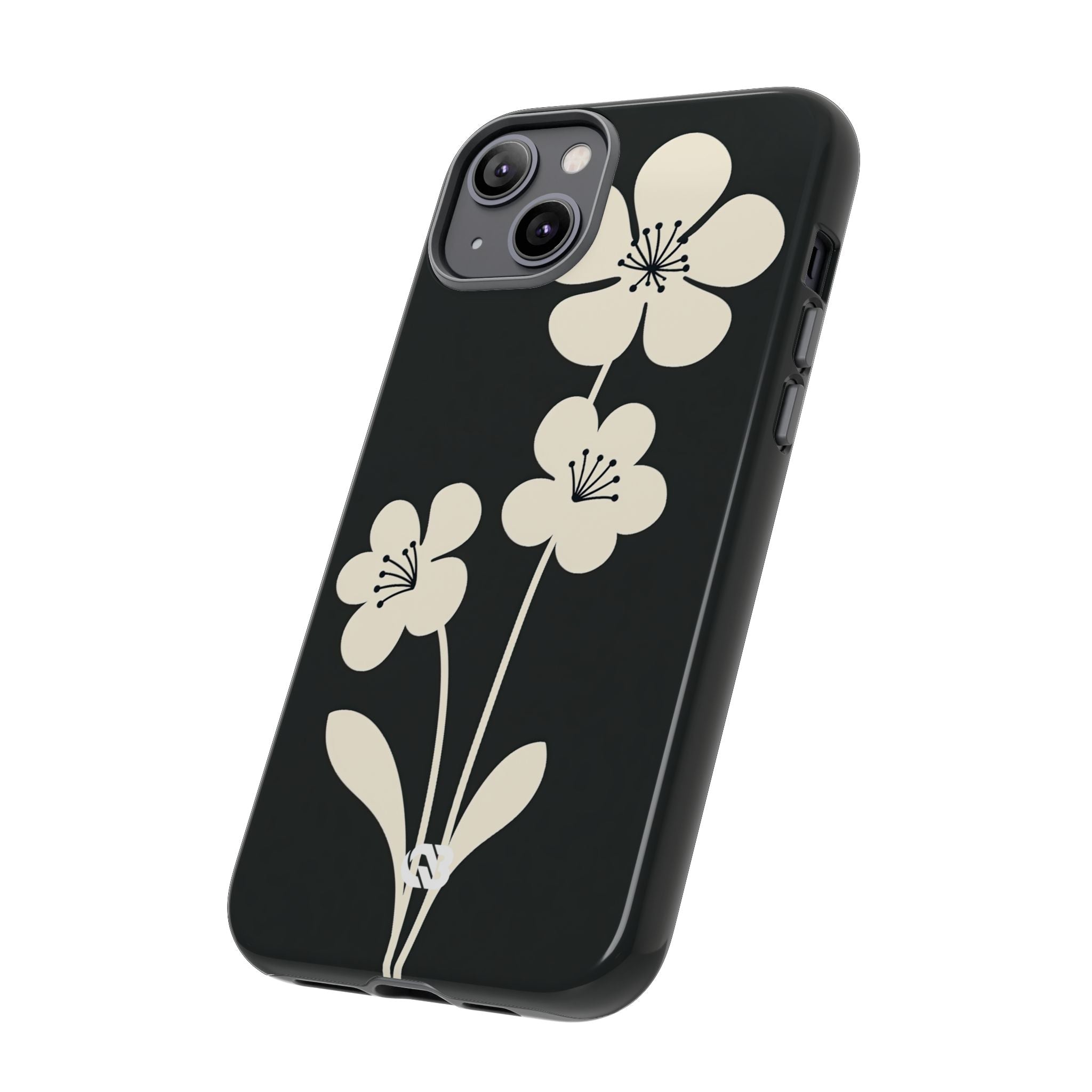 Black Tough Phone Case for iPhone - Obsidian Cream Bloom