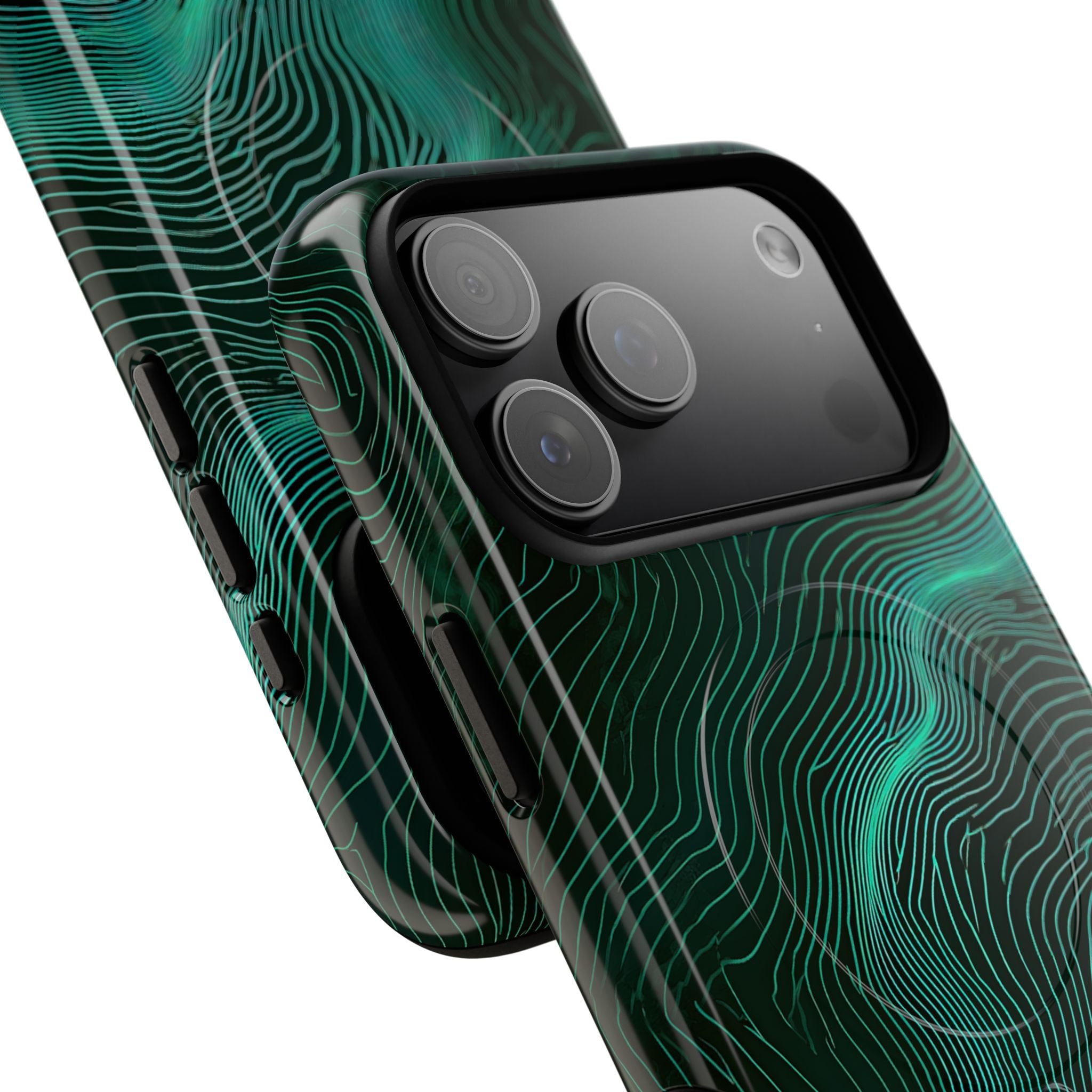 Teal Tough 2.0 Magsafe Phone Case for iPhone - Neon Jade Contour