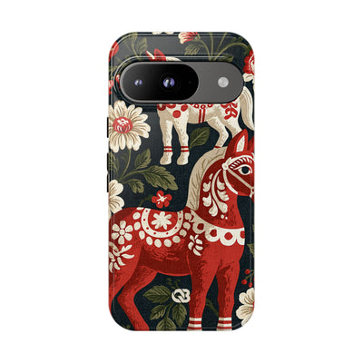 Nordic Dala Meadow · Tough Phone Case for Pixel ·  Red