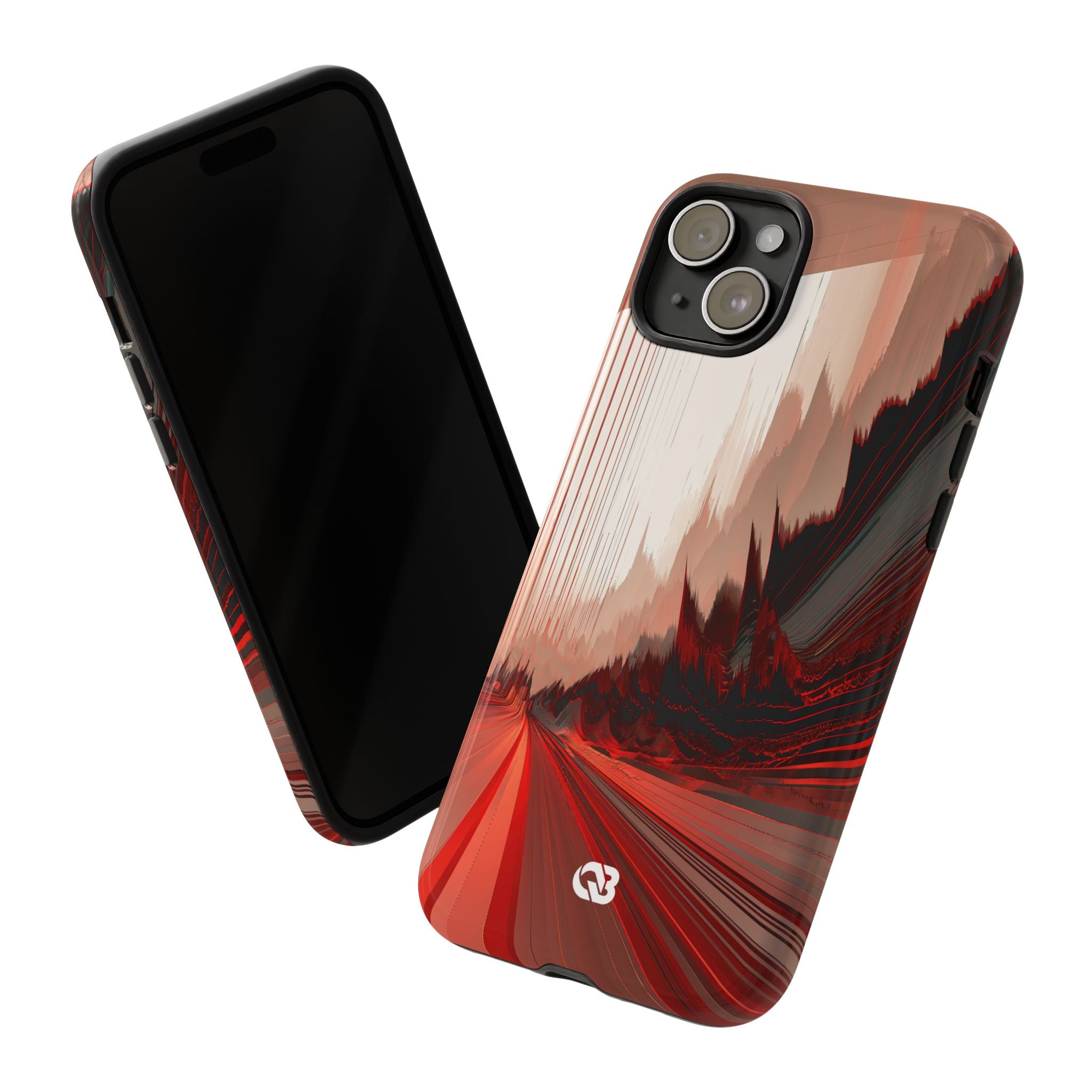 Red Tough Phone Case for iPhone - Crimson Pulse Horizon