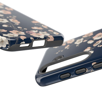 Blue Tough Phone Case for Samsung - Midnight Peach Sakura