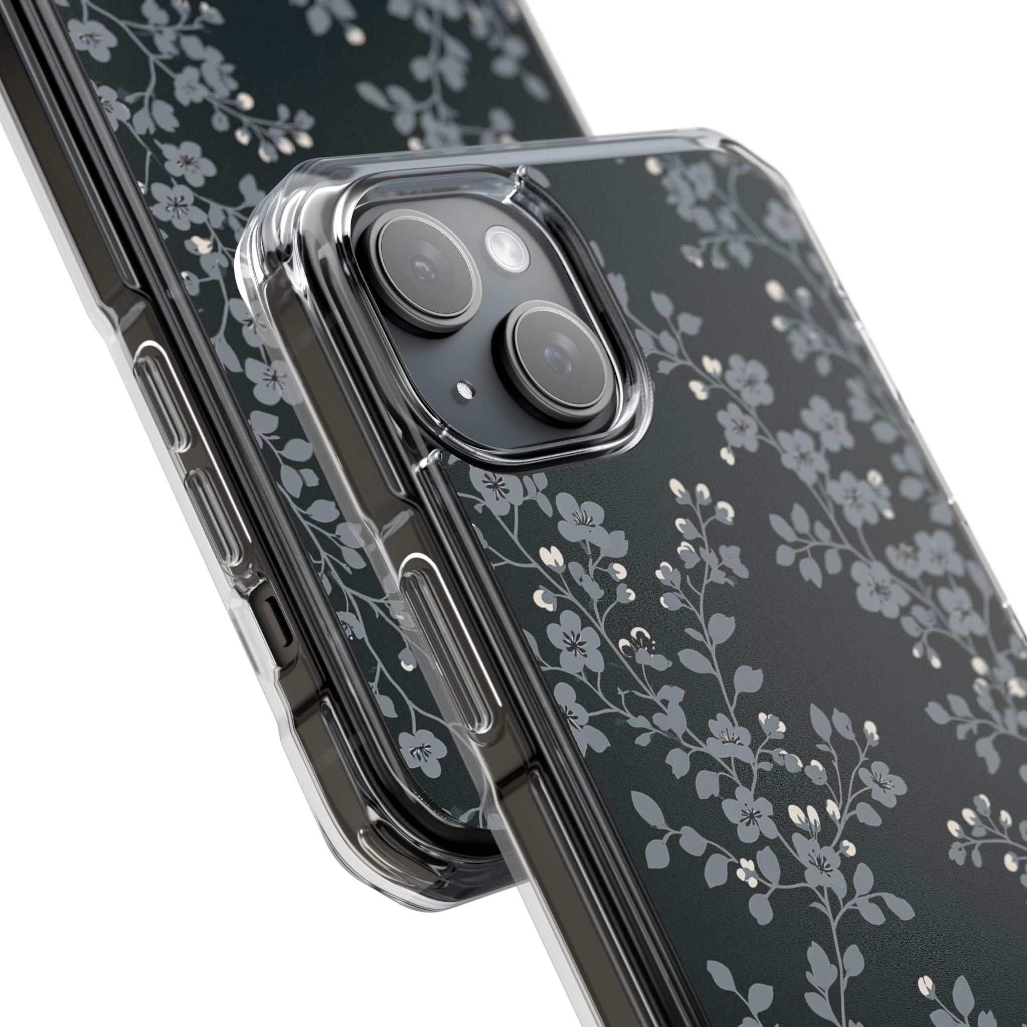 Black Impact MagSafe Phone Case for iPhone - Midnight Slate Blossom