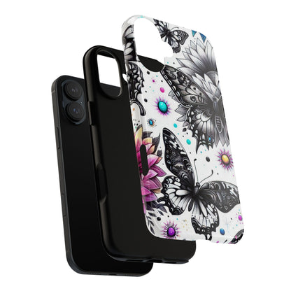 Monochrome Butterflies Sunlit iPhone 16 Plus Case - Tough
