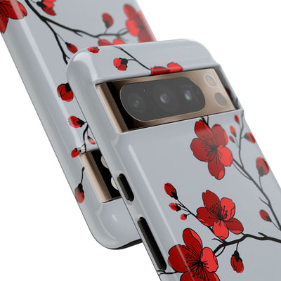 Grey Tough Phone Case for Google Pixel - Crimson Blossom Onyx