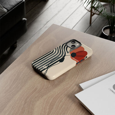 Beige Tough Phone Case for iPhone - Crimson Line Bloom