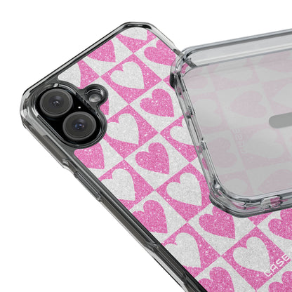 Glitter Heart Grid iPhone 16 Plus Case - Impact