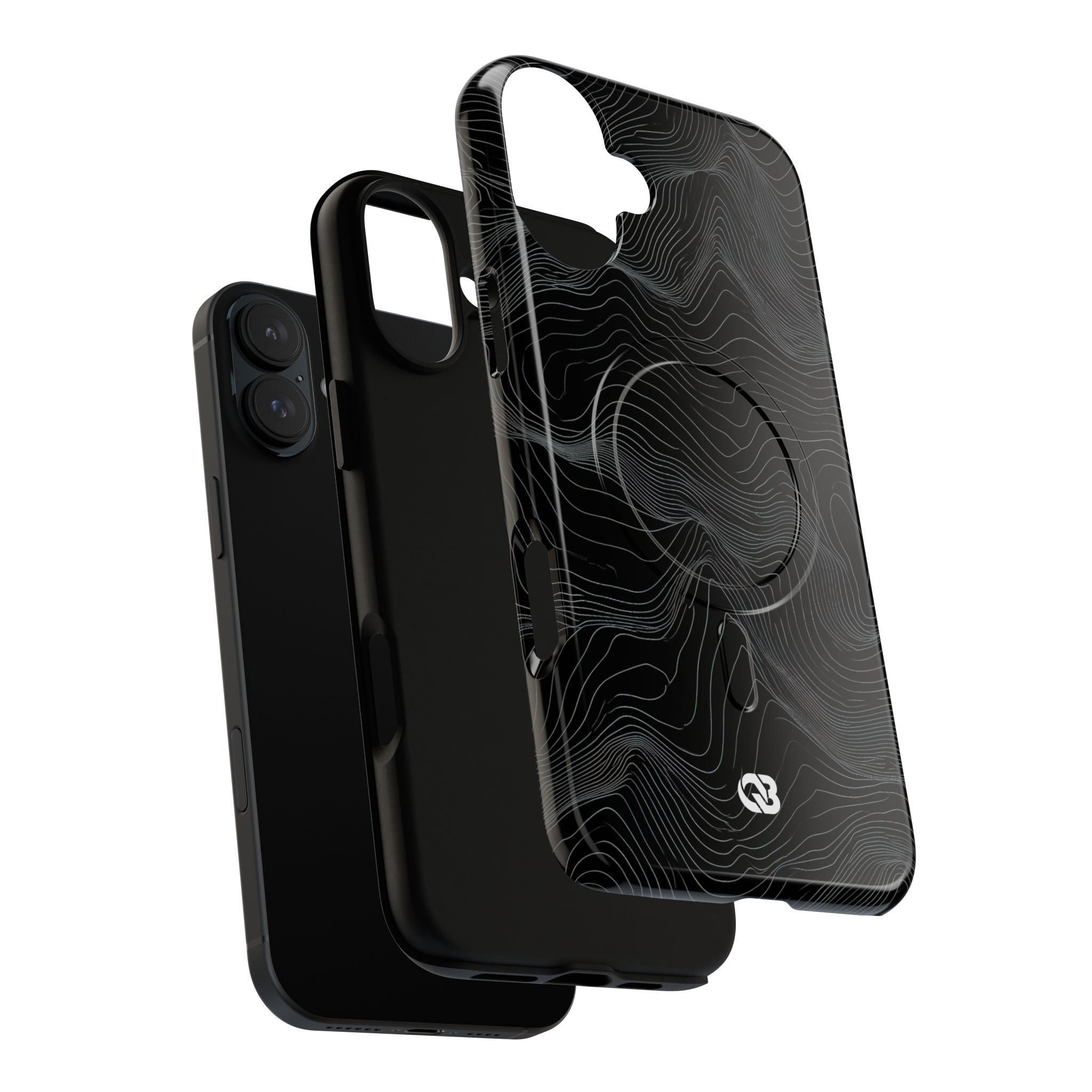 Black Tough 2.0 Magsafe Phone Case for iPhone - Obsidian Topo Wireframe