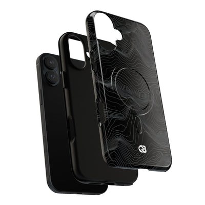 Black Tough 2.0 Magsafe Phone Case for iPhone - Obsidian Topo Wireframe