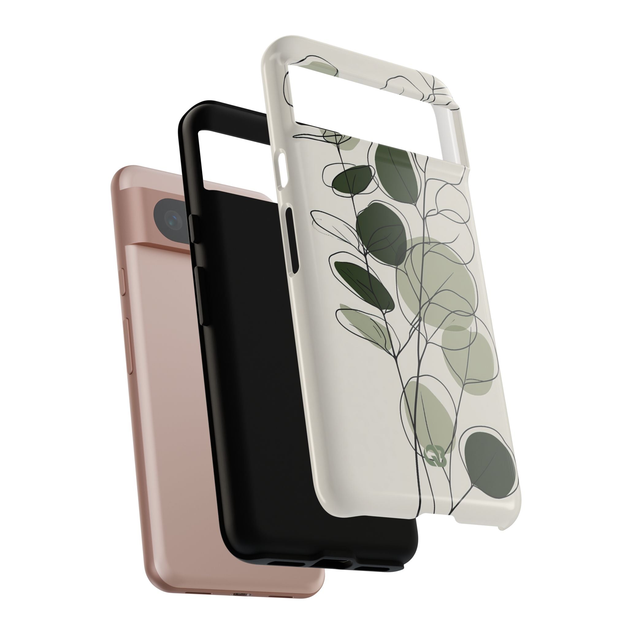 Green Tough Phone Case for Google Pixel - Muted Eucalyptus Sketch
