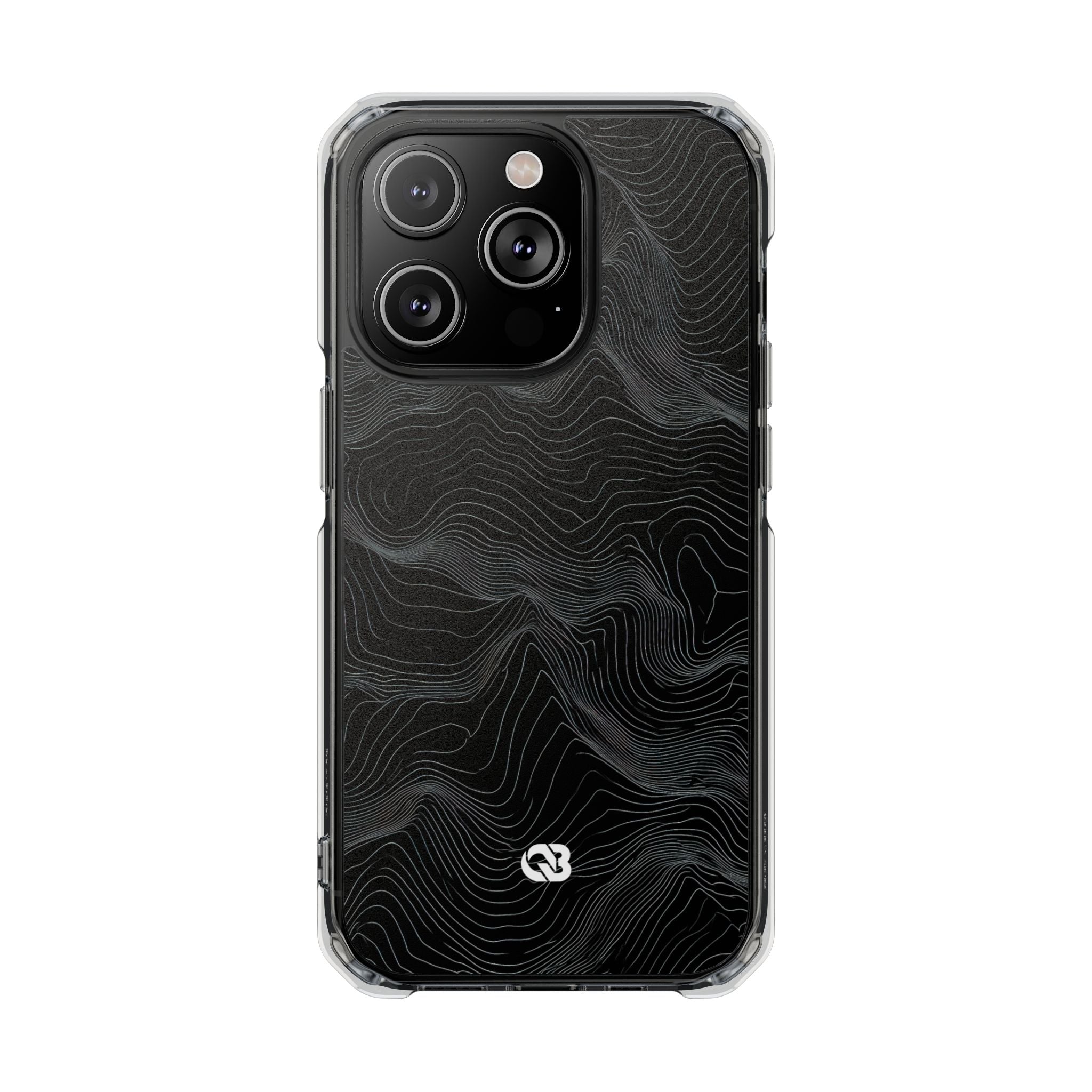Black Impact MagSafe Phone Case for iPhone - Obsidian Topo Wireframe