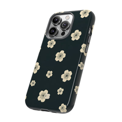Teal Tough Phone Case for iPhone - Obsidian Cream Petals
