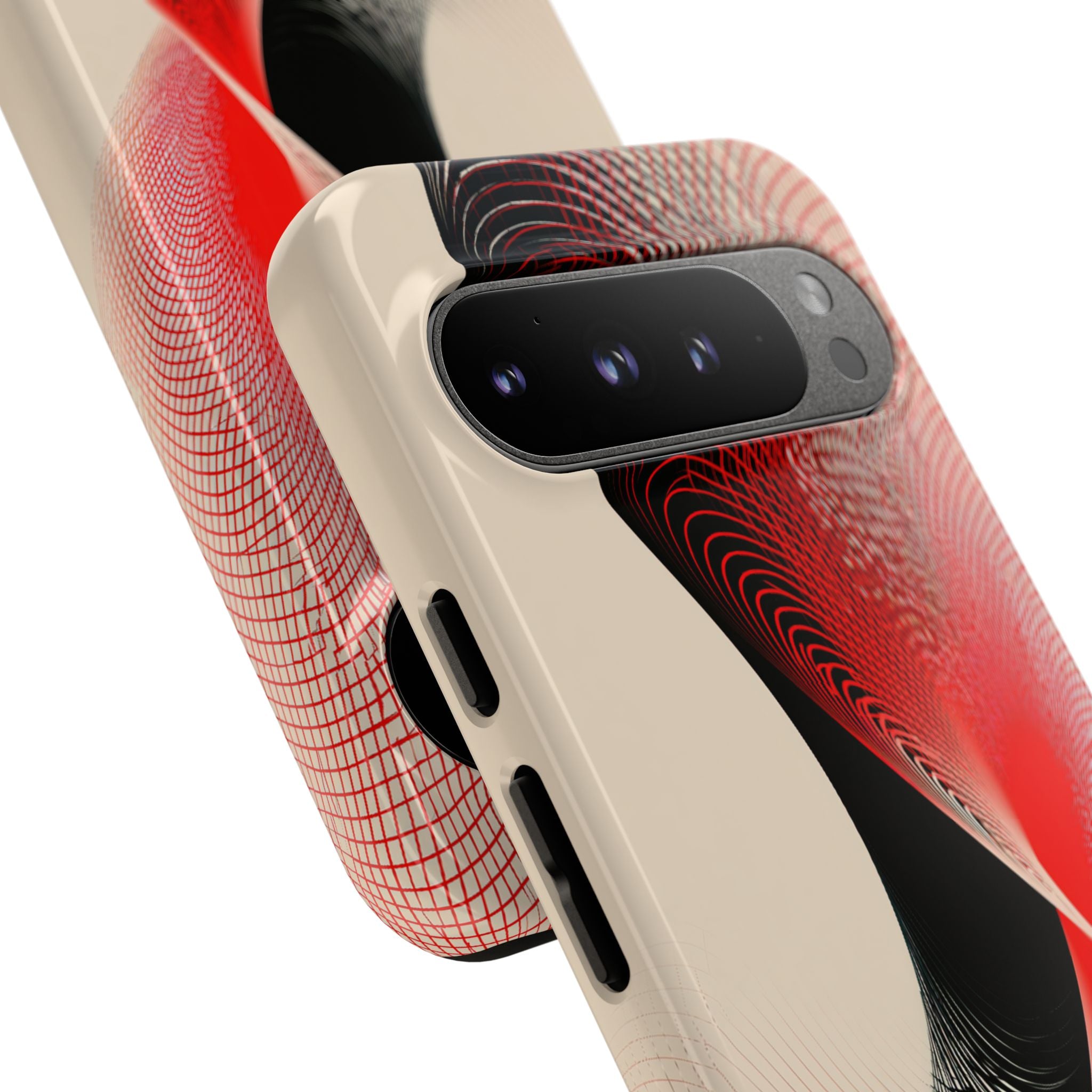Red Tough Phone Case for Google Pixel - Crimson Grid Vortex