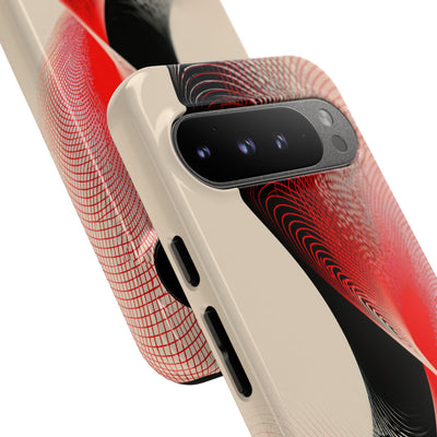 Red Tough Phone Case for Google Pixel - Crimson Grid Vortex