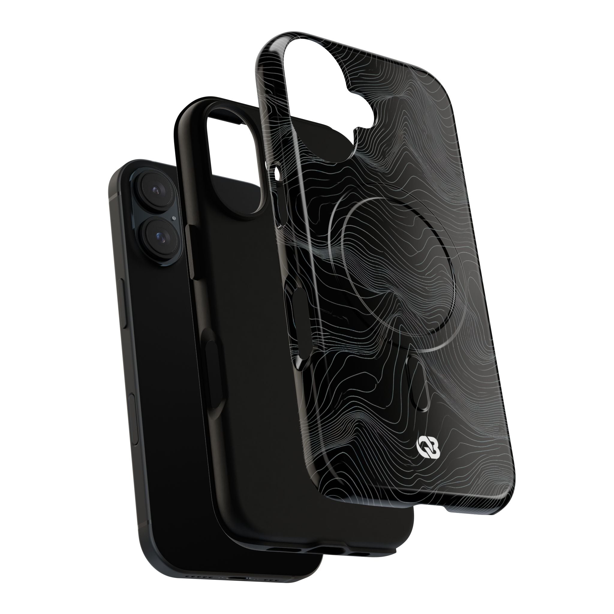 Black Tough 2.0 Magsafe Phone Case for iPhone - Obsidian Topo Wireframe