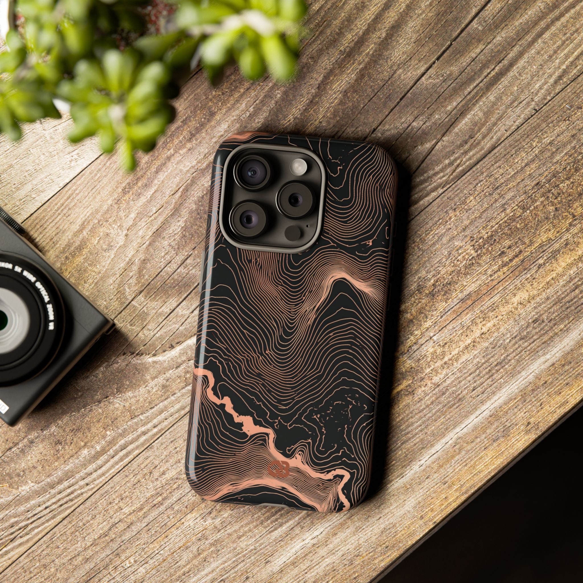 Orange Tough Phone Case for iPhone - Salmon Ridge Topo