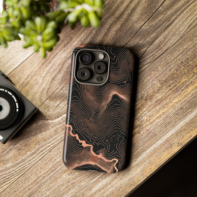 Orange Tough Phone Case for iPhone - Salmon Ridge Topo
