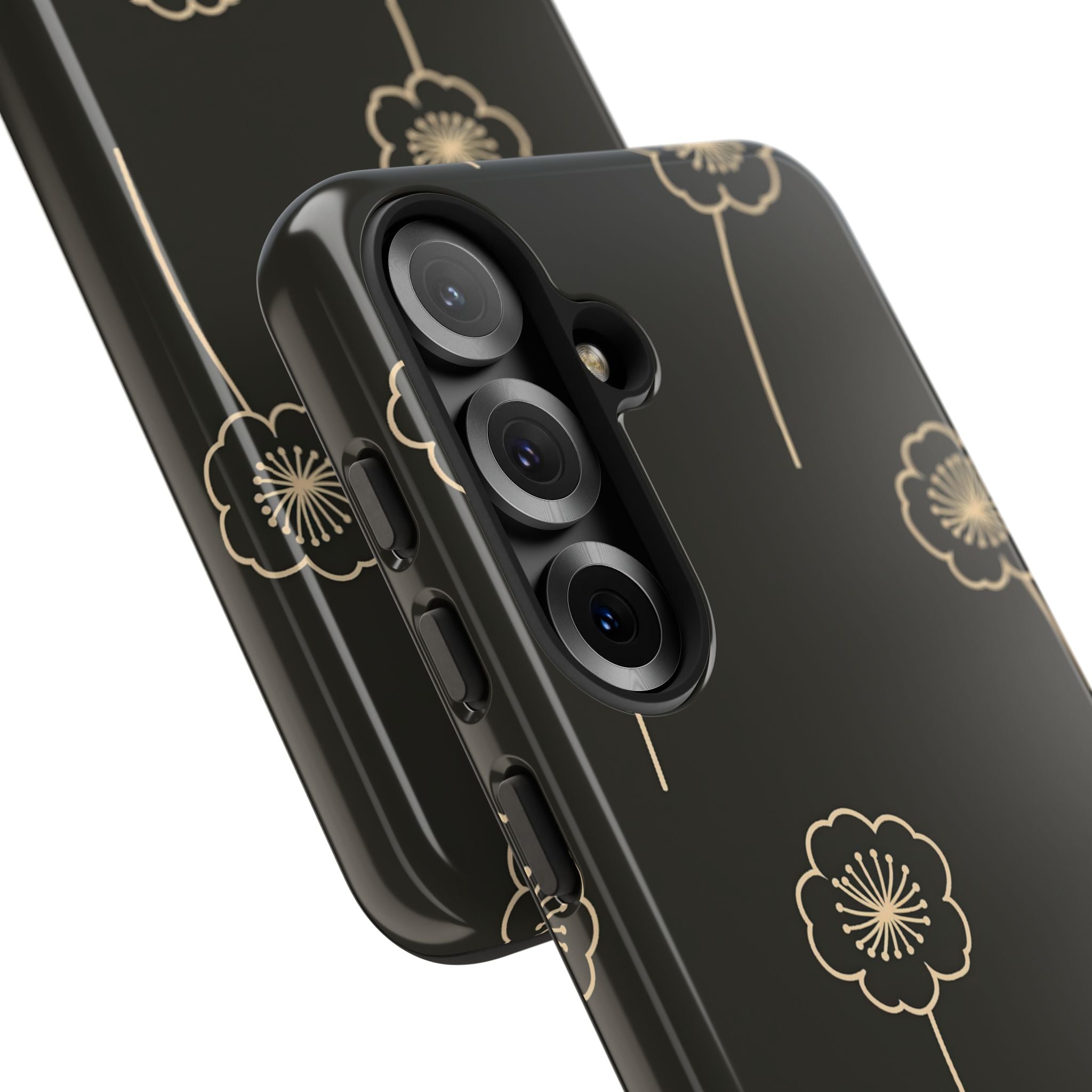 Black Tough Phone Case for Samsung - Obsidian Sand Petals