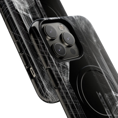 Black Tough 2.0 Magsafe Phone Case for iPhone - Ghost Urban Wireframe