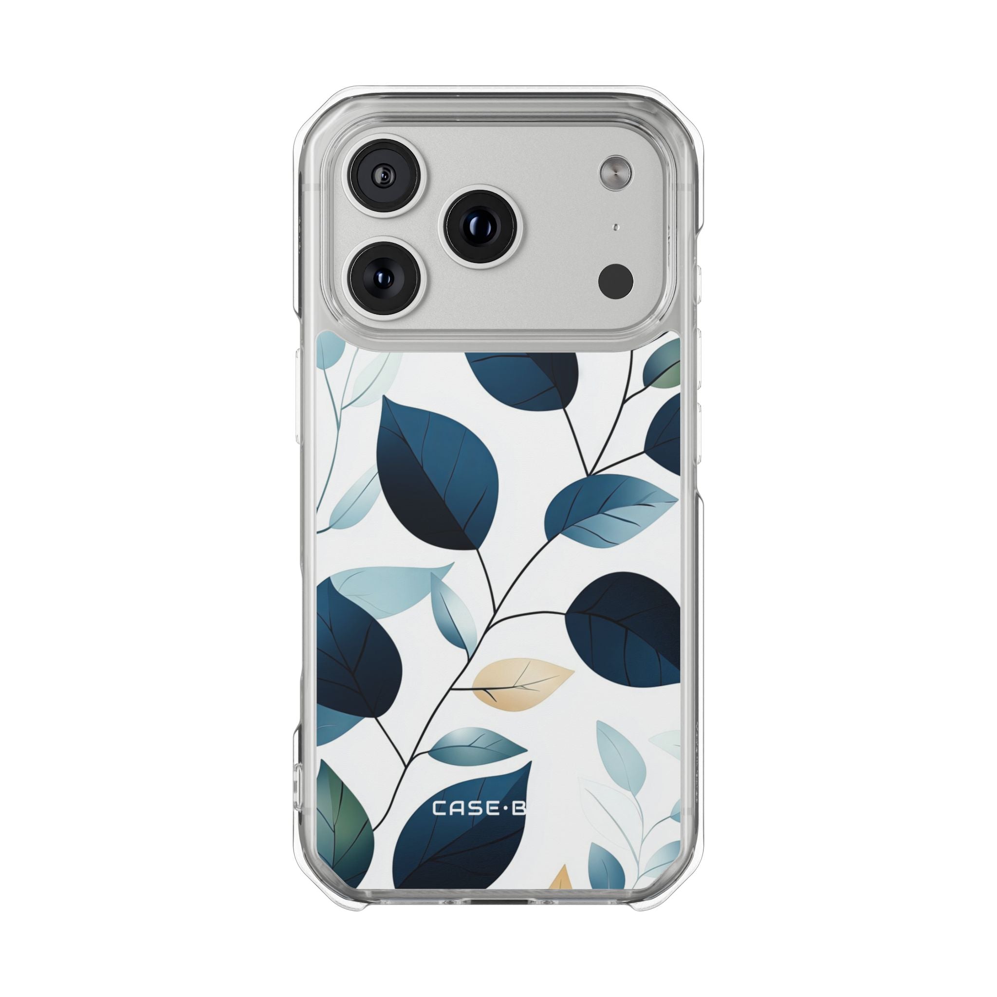 Navy Veined Leaves iPhone 17 Pro Case - Impact