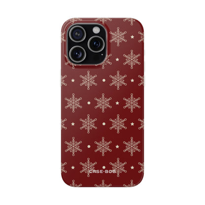 Cream Snowflake Crimson iPhone 15 Pro Max Case - Soft