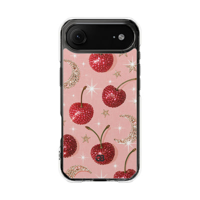 Bedazzled Ruby Cherries · Clear Impact Magnetic Phone Case for iPhone · Pink