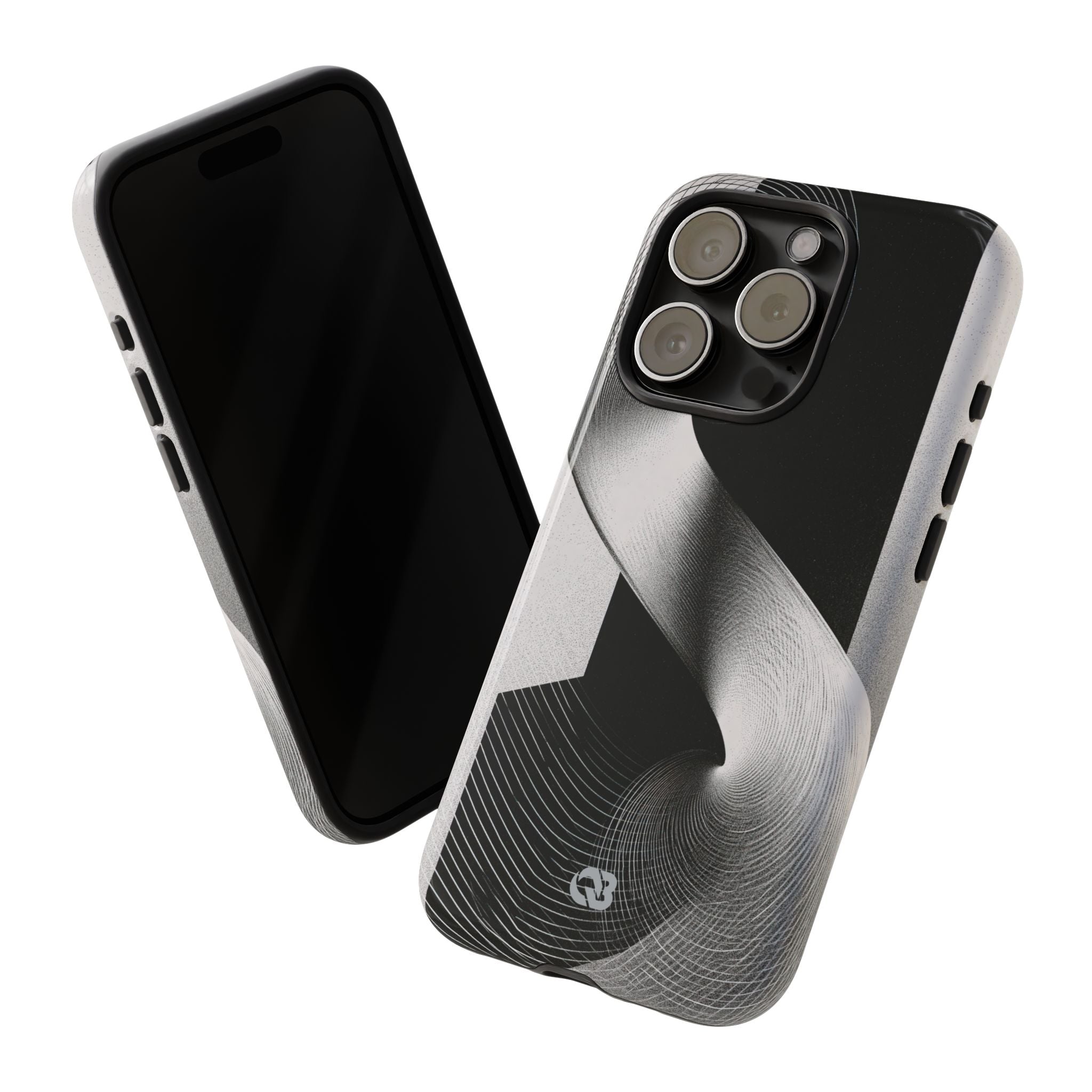 Grey Tough Phone Case for iPhone - Obsidian Moiré Wave