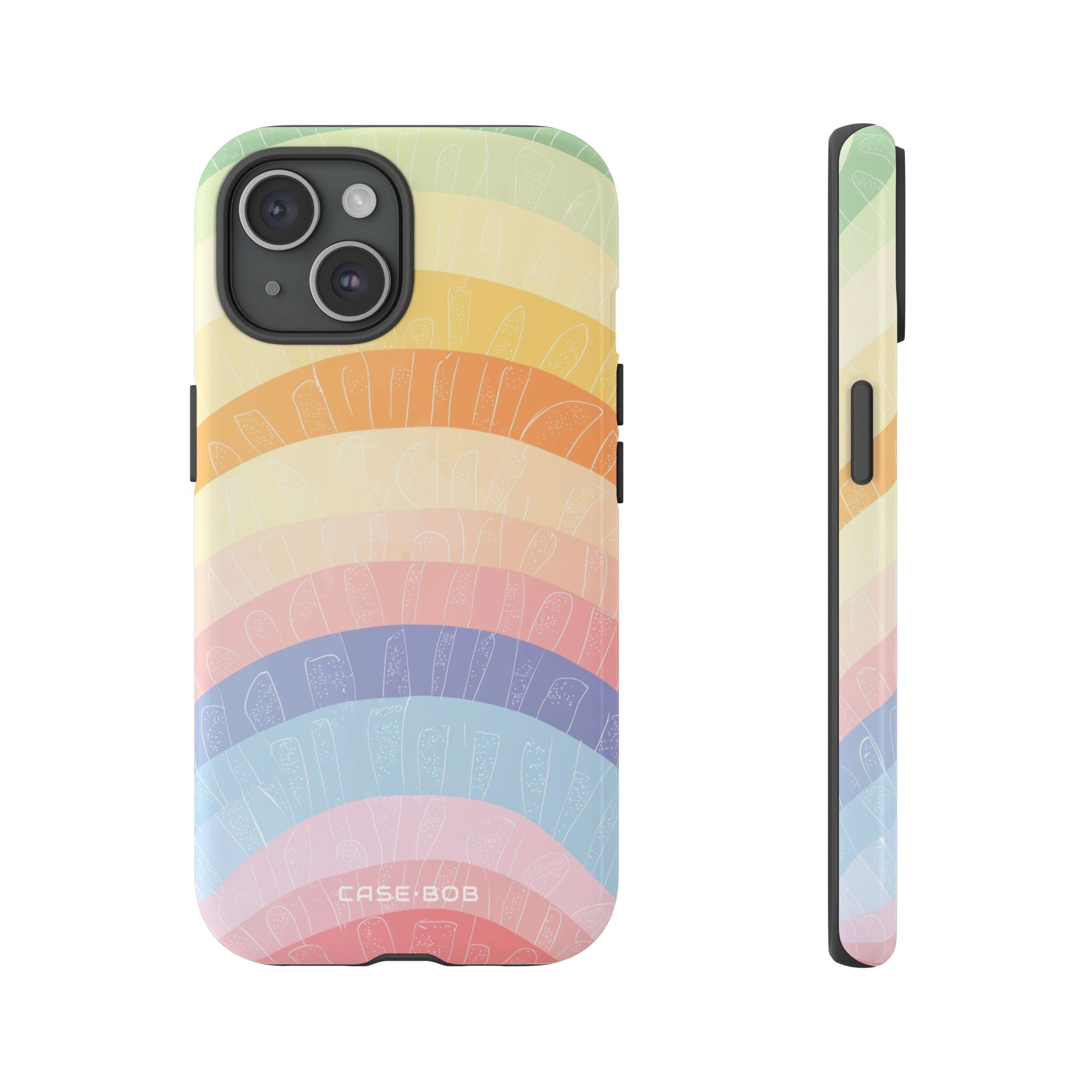 Pastel Regenboog Bandjes iPhone 15 Case - Tough