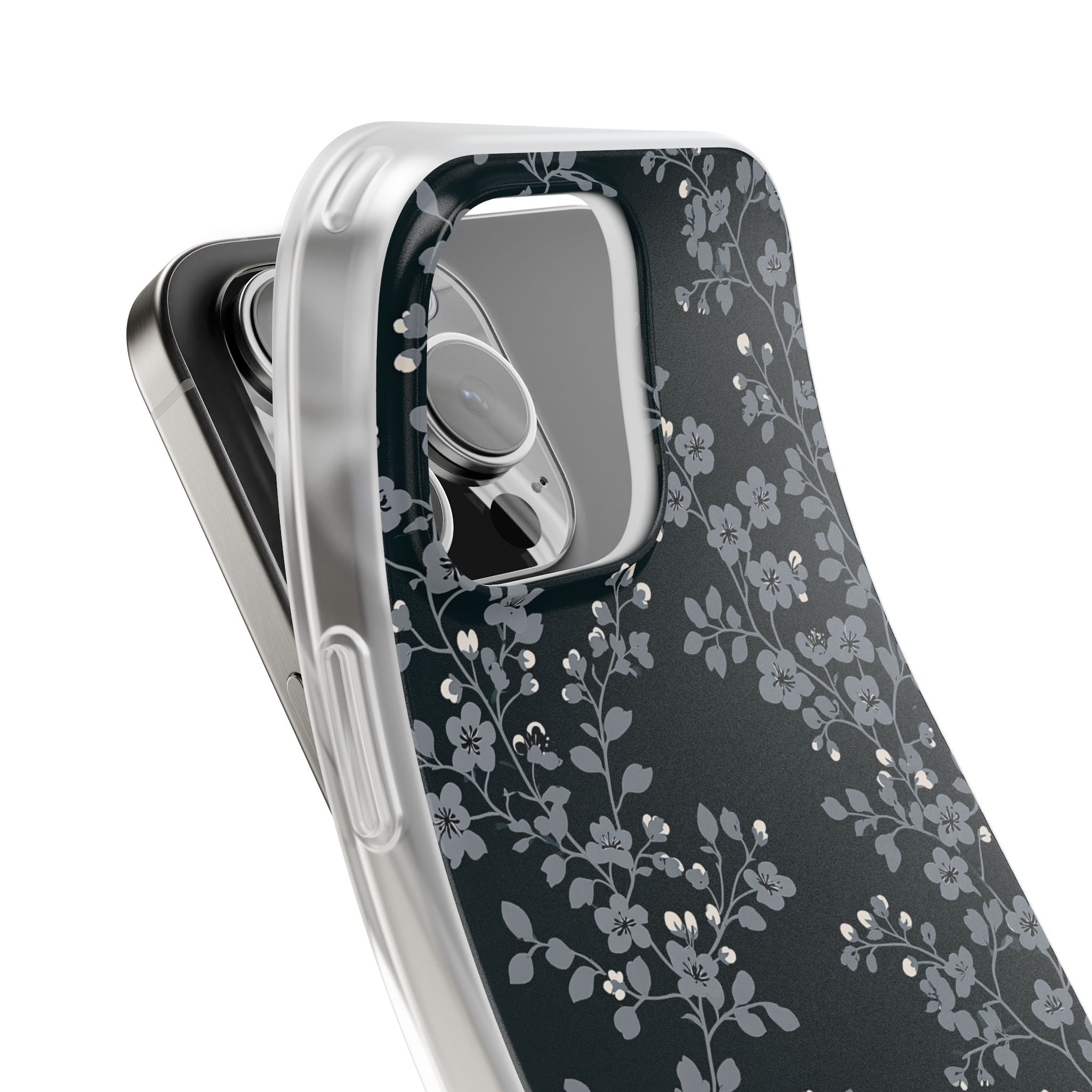 Black Lite Phone Case for iPhone - Midnight Slate Blossom